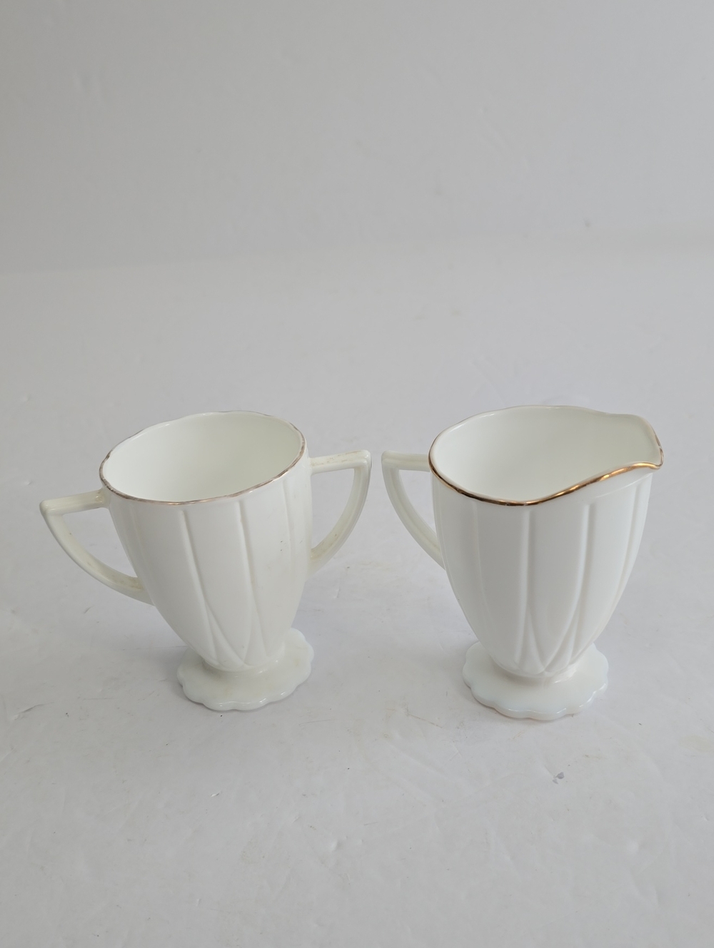 Vintage Hazel-Atlas Newport Platonite Glass White Sugar Creamer Set